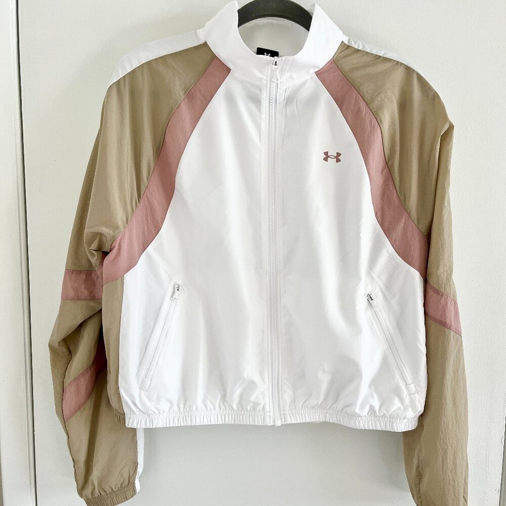 Under Armour Cropped Windbreaker L - White/Tan/Blush Lightweight Jacket